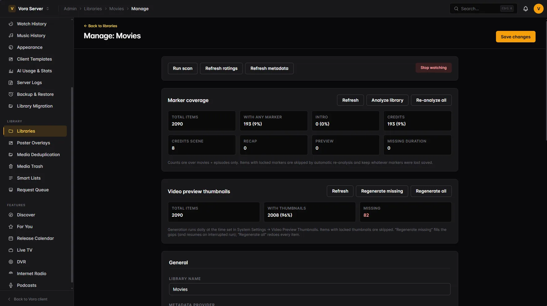 Library management in the Vora admin