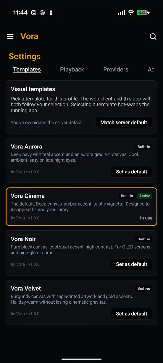 Theme picker on an Android phone