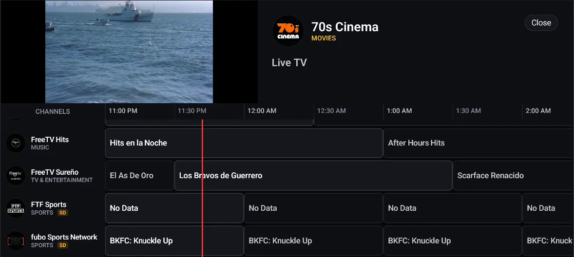 The live TV guide on an Android phone