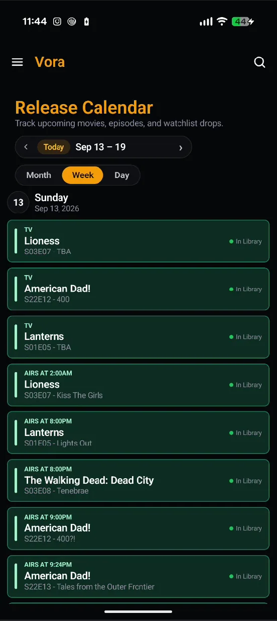 Release calendar on an Android phone