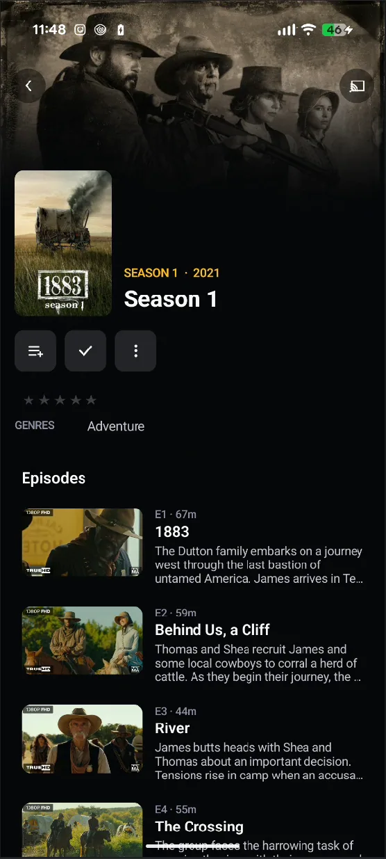 A season page on an Android phone