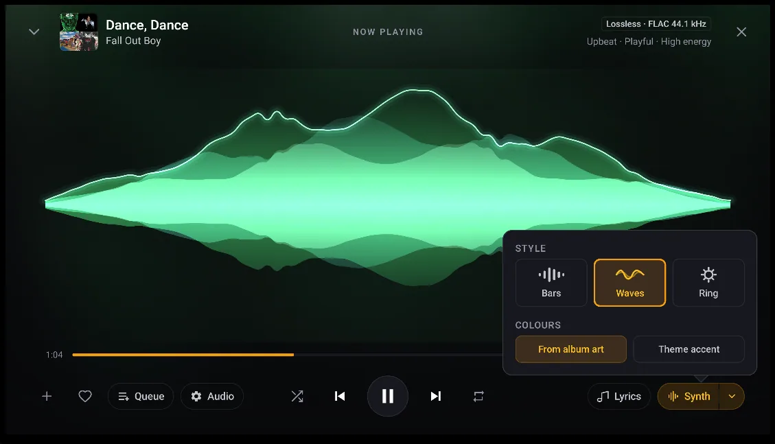 The Synth visualizer and its style menu on Android TV