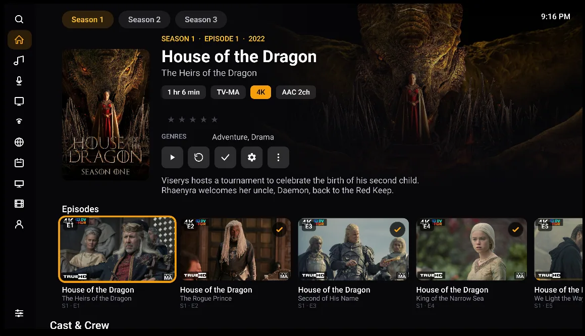 A season page on Android TV